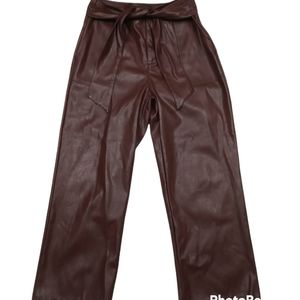 Chocolate Brown Lucy Paris Paper Bag Faux Leather Pants Size Large